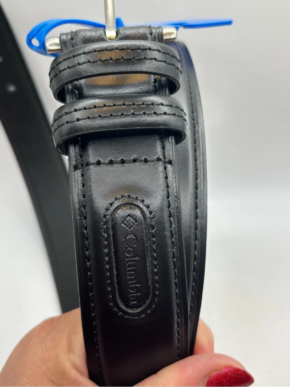 New Columbia Men's Black Leather Belt Size 48 Stitching XXL